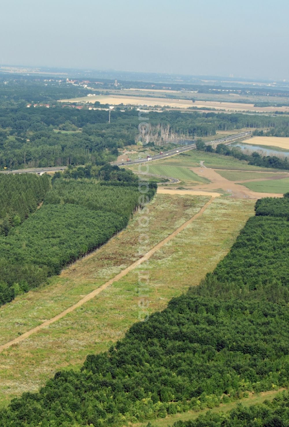 Rötha from above - Highway- Construction site with earthworks along the route and of the route of the highway route B95 to A72 motorway in Roetha in the state Saxony