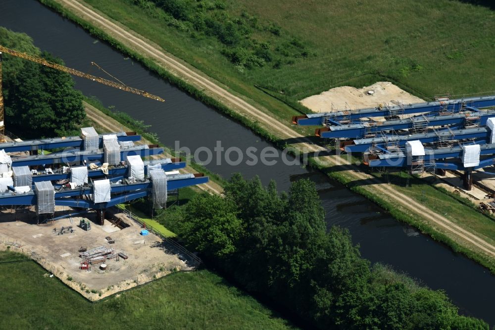 Aerial photograph Fresenbrügge - Highway- Construction site with earthworks along the route and of the route of the highway bridge Eldebruecke on federal- motorway BAB A14 in Fresenbruegge in the state Mecklenburg - Western Pomerania