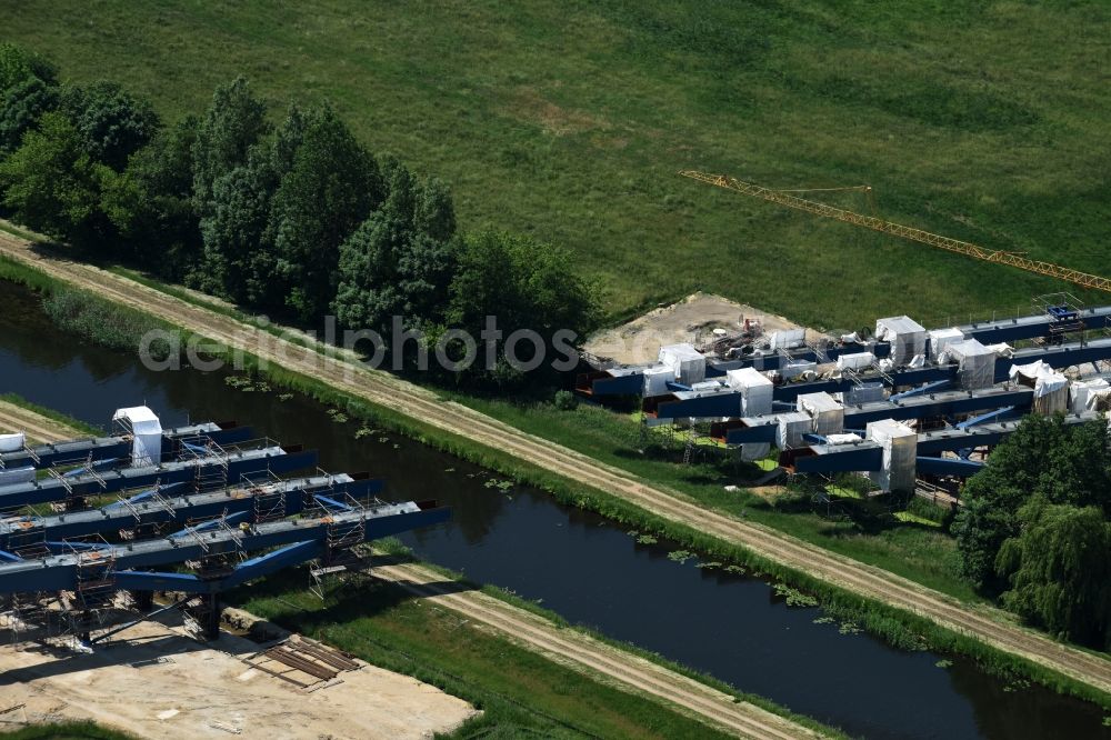 Aerial photograph Fresenbrügge - Highway- Construction site with earthworks along the route and of the route of the highway bridge Eldebruecke on federal- motorway BAB A14 in Fresenbruegge in the state Mecklenburg - Western Pomerania