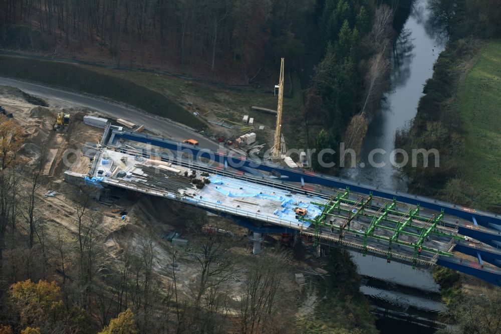 Grabow from above - Highway- Construction site with earthworks along the route and of the route of the highway bridge Eldebruecke on federal- motorway BAB A14 in Fresenbruegge in the state Mecklenburg - Western Pomerania