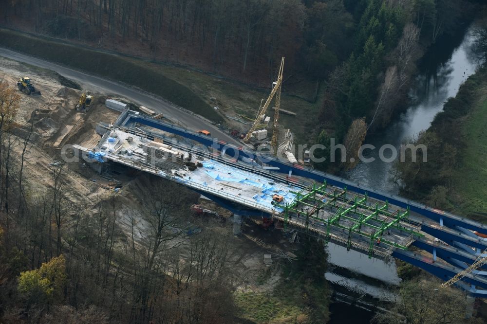 Grabow from the bird's eye view: Highway- Construction site with earthworks along the route and of the route of the highway bridge Eldebruecke on federal- motorway BAB A14 in Fresenbruegge in the state Mecklenburg - Western Pomerania