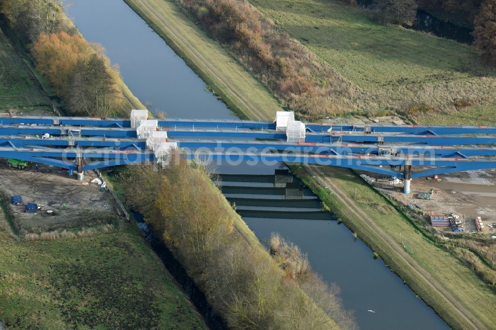 Grabow from above - Highway- Construction site with earthworks along the route and of the route of the highway bridge Eldebruecke on federal- motorway BAB A14 in Fresenbruegge in the state Mecklenburg - Western Pomerania