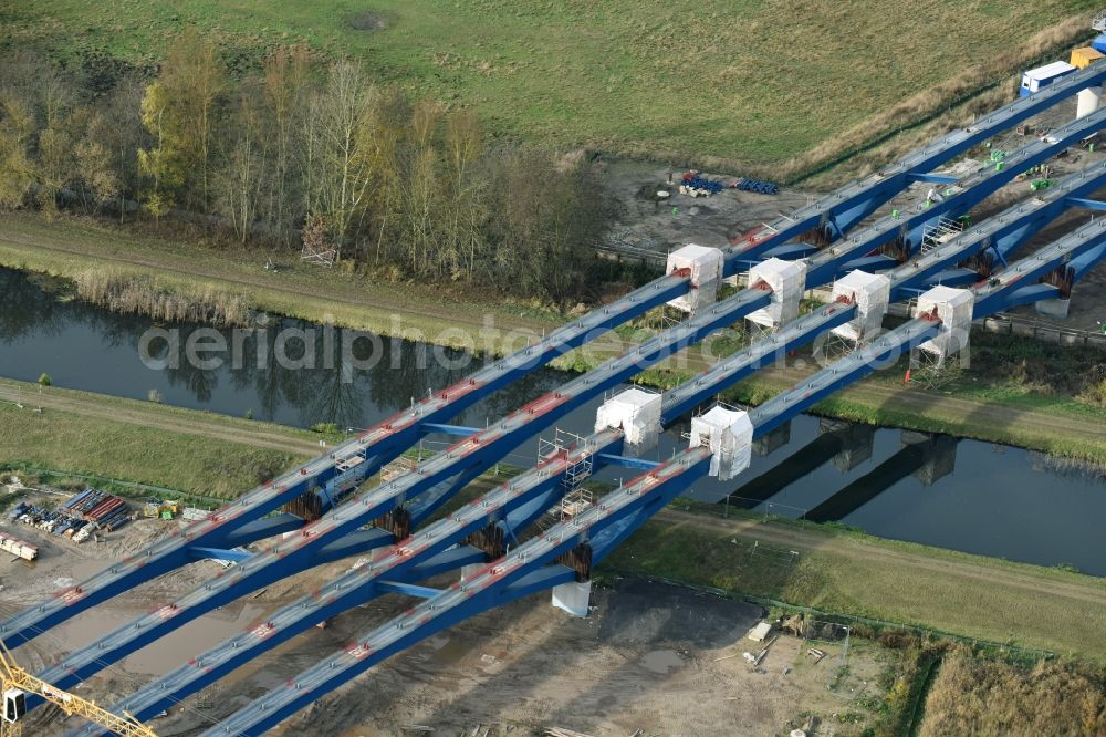 Aerial photograph Grabow - Highway- Construction site with earthworks along the route and of the route of the highway bridge Eldebruecke on federal- motorway BAB A14 in Fresenbruegge in the state Mecklenburg - Western Pomerania