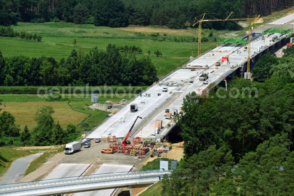 Aerial photograph Grabow - Highway- Construction site with earthworks along the route and of the route of the highway bridge Eldebruecke on federal- motorway BAB A14 in Fresenbruegge in the state Mecklenburg - Western Pomerania