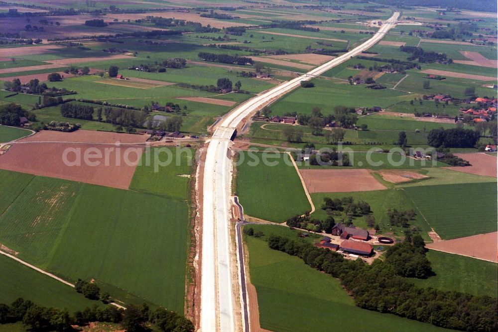 Aerial image Goch - Highway- Construction site with earthworks along the route and of the route of the highway A57 -A77 on border line in Goch in the state North Rhine-Westphalia