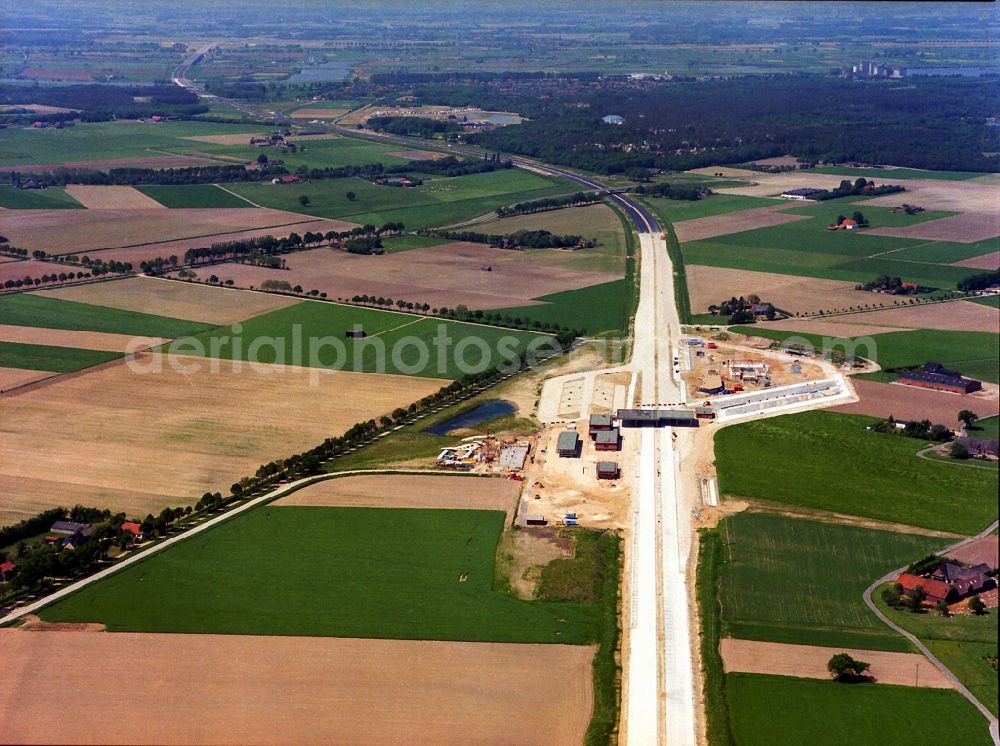 Aerial photograph Goch - Highway- Construction site with earthworks along the route and of the route of the highway A57 -A77 on border line in Goch in the state North Rhine-Westphalia