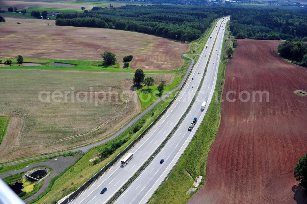 Wittchenstein from the bird's eye view: Ein Teilstück der Autobahn A9 bei Wittchenstein, Thüringen. A part of the Highway A9 near Wittchenstein in Thuringia.