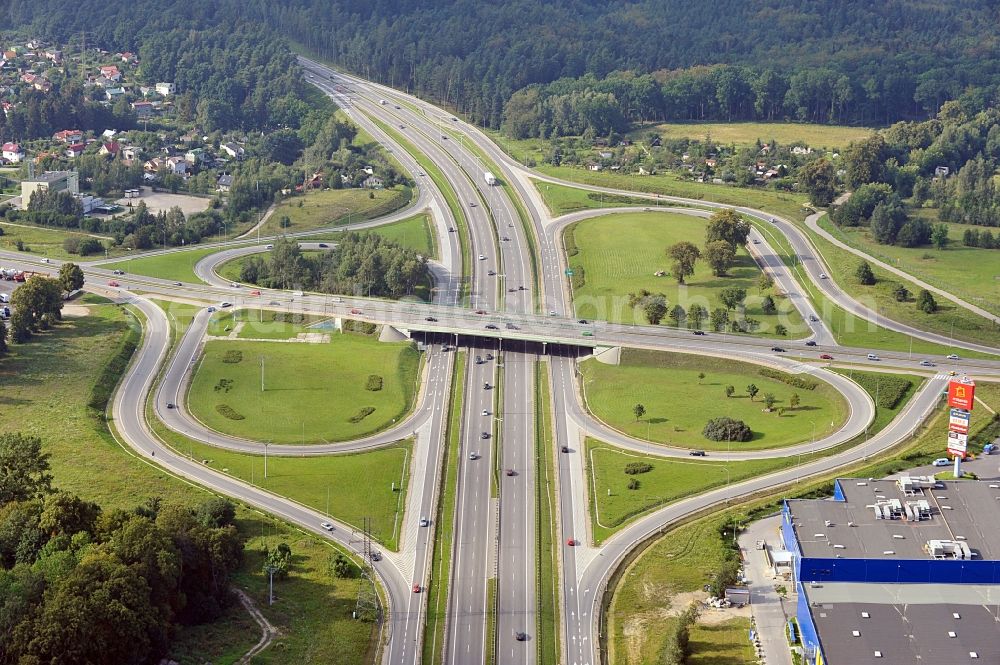 Sopot / Zoppot from above - View of the on-ramp and the off-ramp to highway S6 / E28 at the crossing with Juliasza Slowackiego St