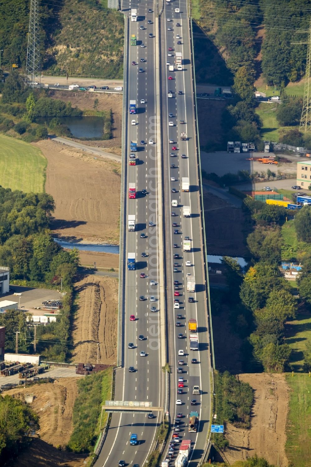 Aerial photograph Hagen - Highway bridge at Berchum Hagen-Halden in the Ruhr area in North Rhine-Westphalia