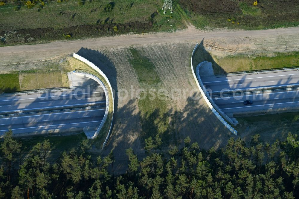 Beckentin from the bird's eye view: Highway bridge structure applied as a wildlife crossing bridge Wild - Wild swap the BAB A 14 in Beckentin in the state Mecklenburg - Western Pomerania, Germany