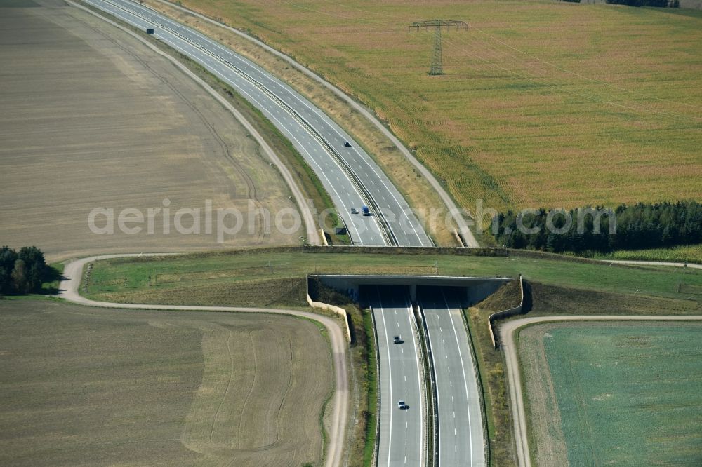 Frohburg from above - Highway bridge structure applied as a wildlife crossing bridge Wild - Wild swap the BAB A 72 in Frohburg in the state Saxony