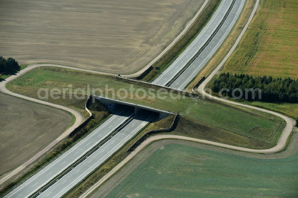 Aerial image Frohburg - Highway bridge structure applied as a wildlife crossing bridge Wild - Wild swap the BAB A 72 in Frohburg in the state Saxony