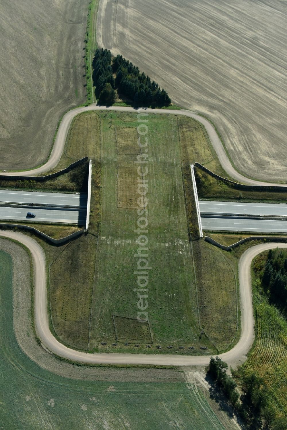 Frohburg from above - Highway bridge structure applied as a wildlife crossing bridge Wild - Wild swap the BAB A 72 in Frohburg in the state Saxony