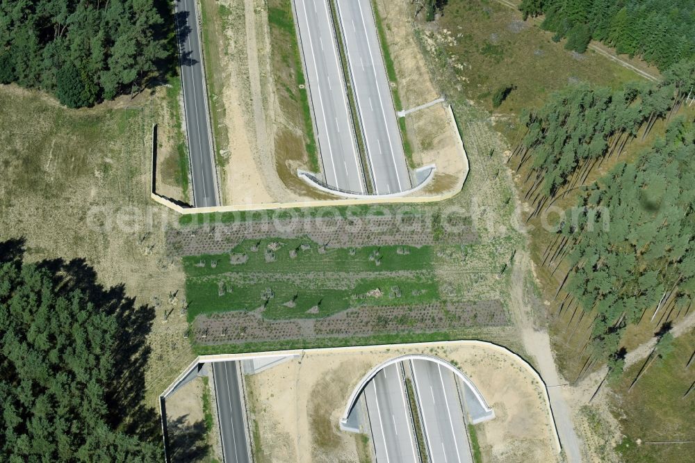 Groß Warnow from above - Highway bridge structure applied as a wildlife crossing bridge Wild - Wild swap the BAB A 14 in Gross Warnow in the state of Brandenburg