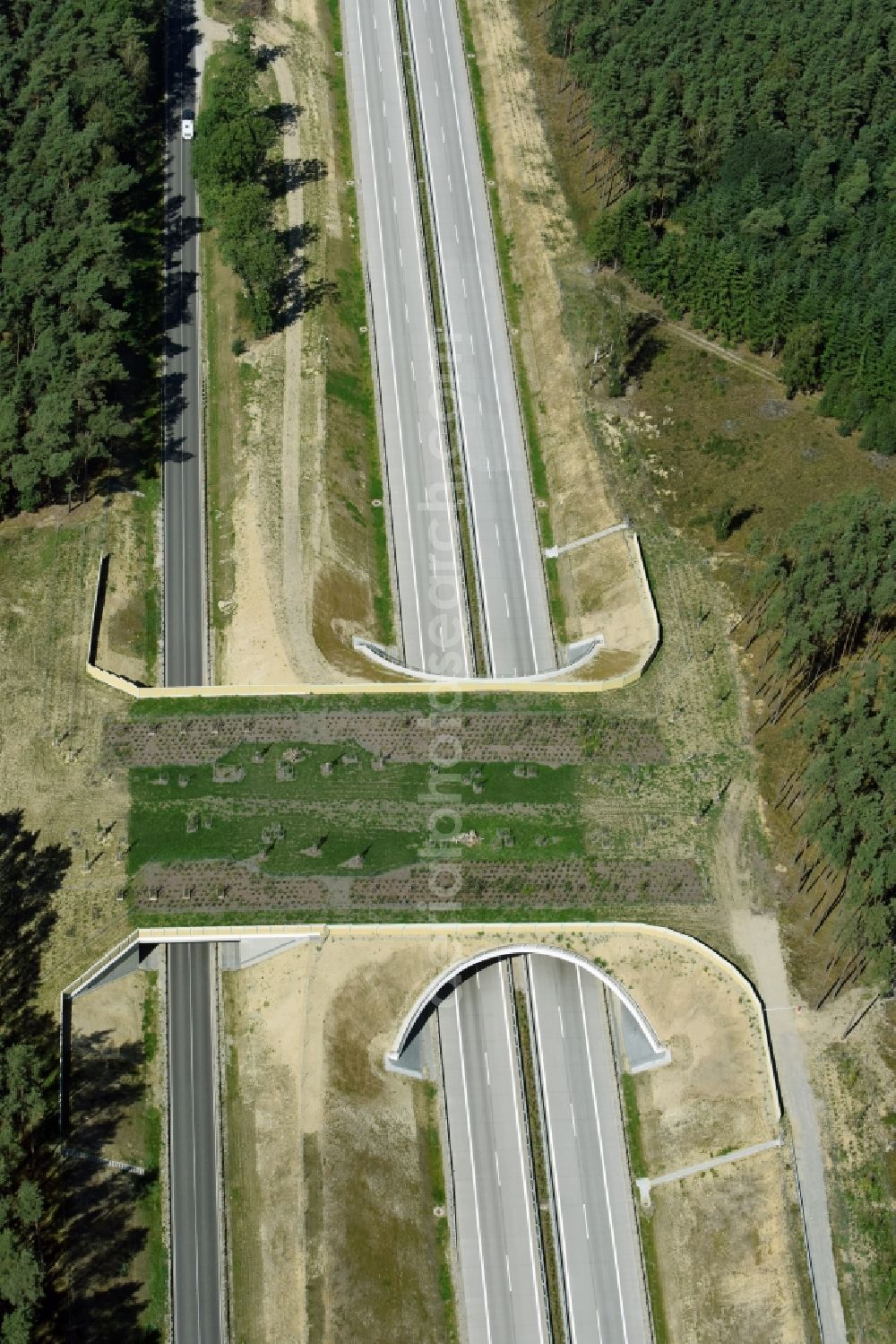 Groß Warnow from the bird's eye view: Highway bridge structure applied as a wildlife crossing bridge Wild - Wild swap the BAB A 14 in Gross Warnow in the state of Brandenburg