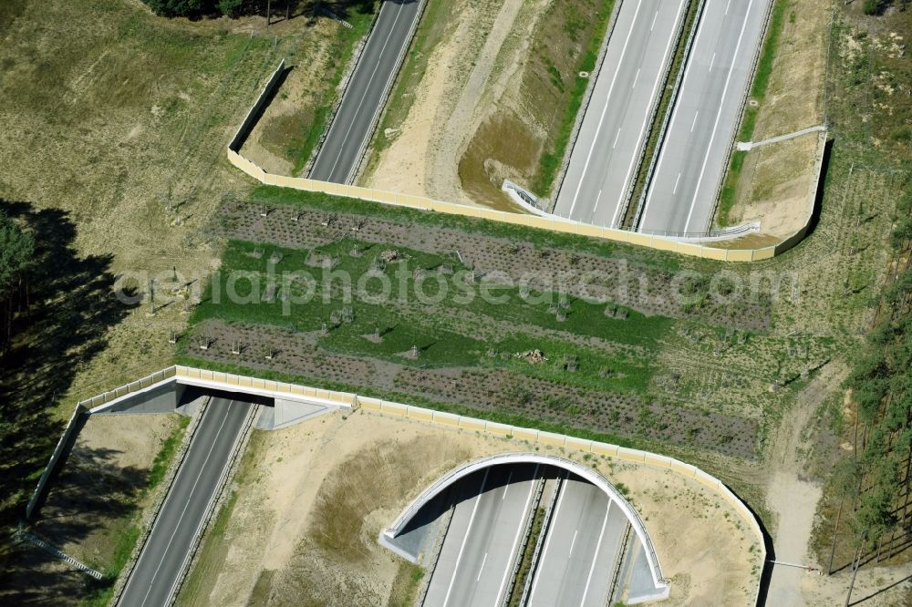 Groß Warnow from above - Highway bridge structure applied as a wildlife crossing bridge Wild - Wild swap the BAB A 14 in Gross Warnow in the state of Brandenburg