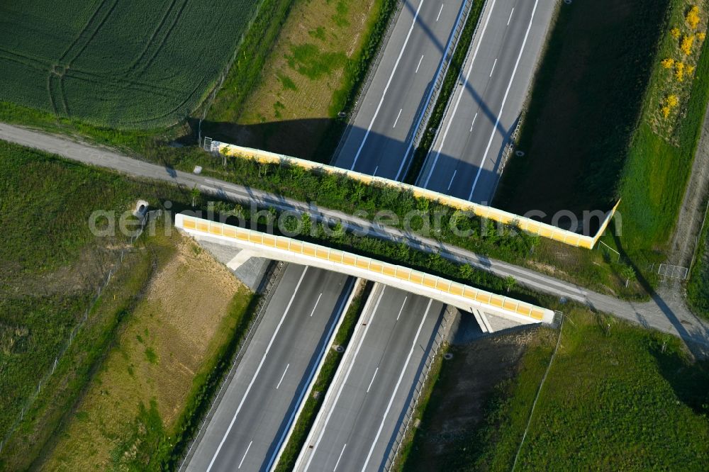 Groß Warnow from above - Highway bridge structure applied as a wildlife crossing bridge Wild - Wild swap the BAB A 14 in Gross Warnow in the state Brandenburg, Germany