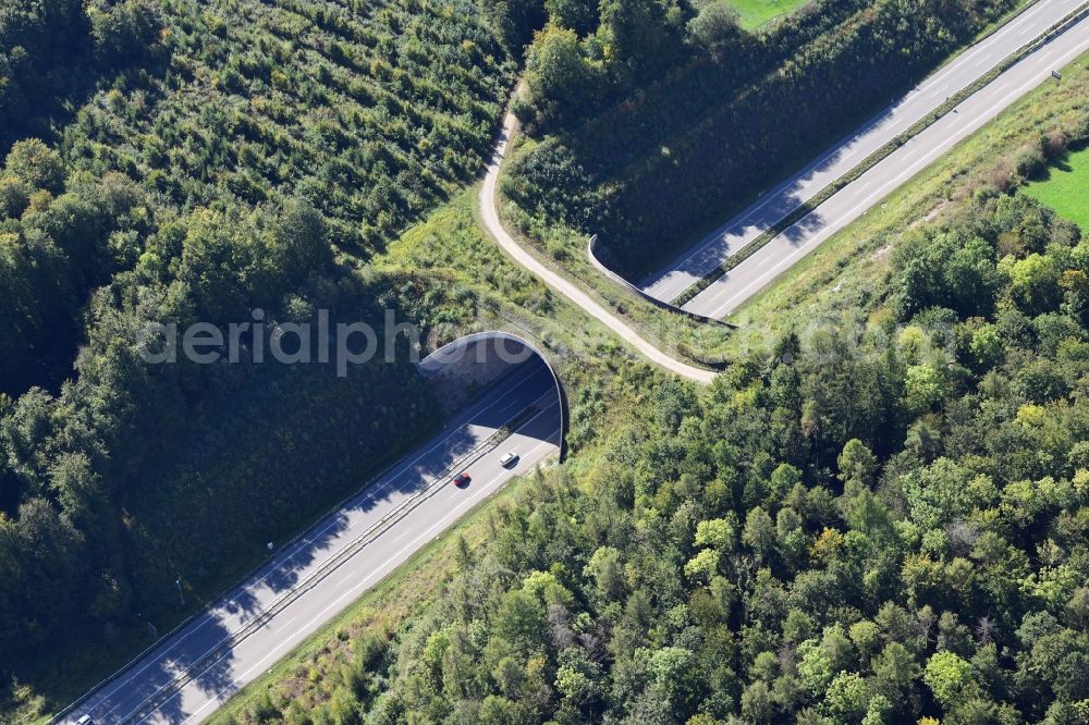 Aerial photograph Rheinfelden (Baden) - Highway bridge structure applied as a wildlife crossing bridge Wild - Wild swap the BAB A 98 in Rheinfelden (Baden) in the state Baden-Wurttemberg, Germany