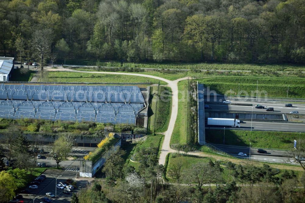 Aerial photograph Versailles - Highway bridge structure applied as a wildlife crossing bridge Wild - Wild swap the A86 - N12 in Versailles in Ile-de-France, France