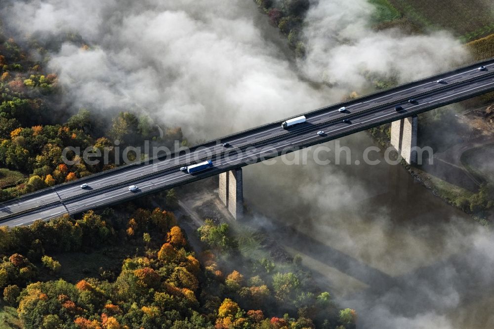 Aerial image Sinzing - Routing and traffic lanes over the highway bridge in the motorway A 3 in Sinzing in the state Bavaria, Germany