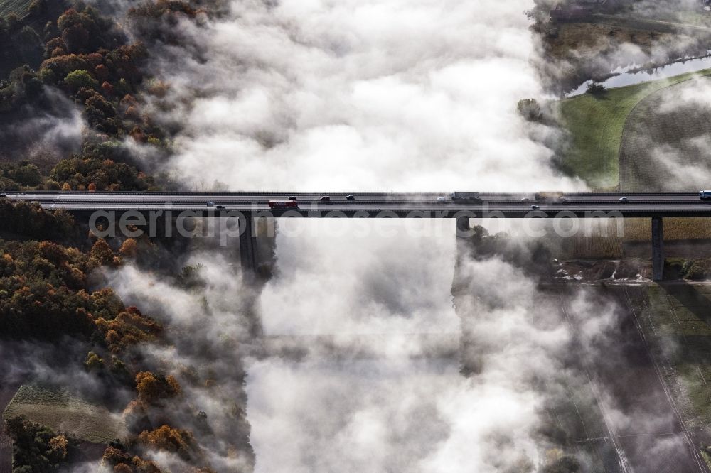 Sinzing from the bird's eye view: Routing and traffic lanes over the highway bridge in the motorway A 3 in Sinzing in the state Bavaria, Germany