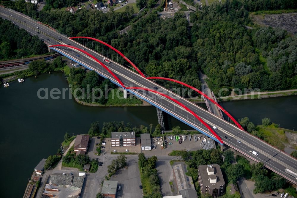 Aerial photograph Bottrop - Highway bridge construction of the motorway A 42 over the Rhine-Herne canal in Bottrop in North Rhine-Westphalia