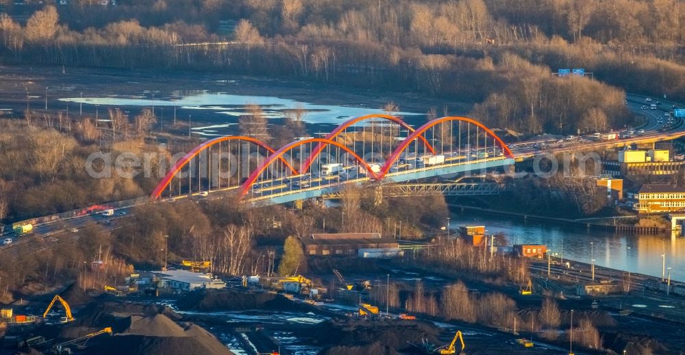 Essen from above - Highway bridge construction of the motorway A 42 over the Rhine-Herne canal in Bottrop in North Rhine-Westphalia