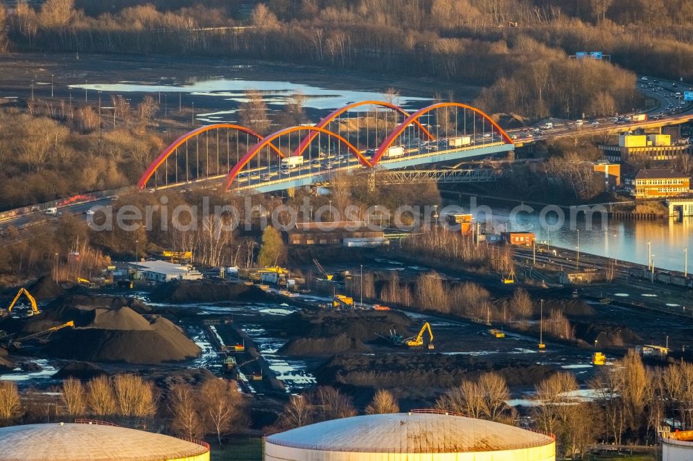 Aerial image Essen - Highway bridge construction of the motorway A 42 over the Rhine-Herne canal in Bottrop in North Rhine-Westphalia