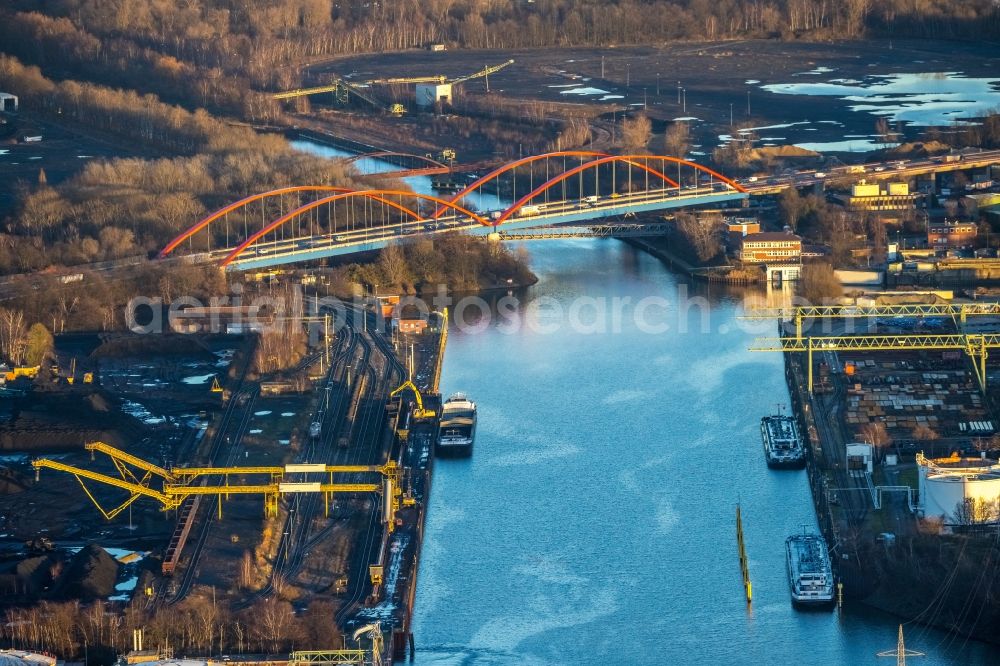 46242 Bottrop from above - Highway bridge construction of the motorway A 42 over the Rhine-Herne canal in Bottrop in North Rhine-Westphalia