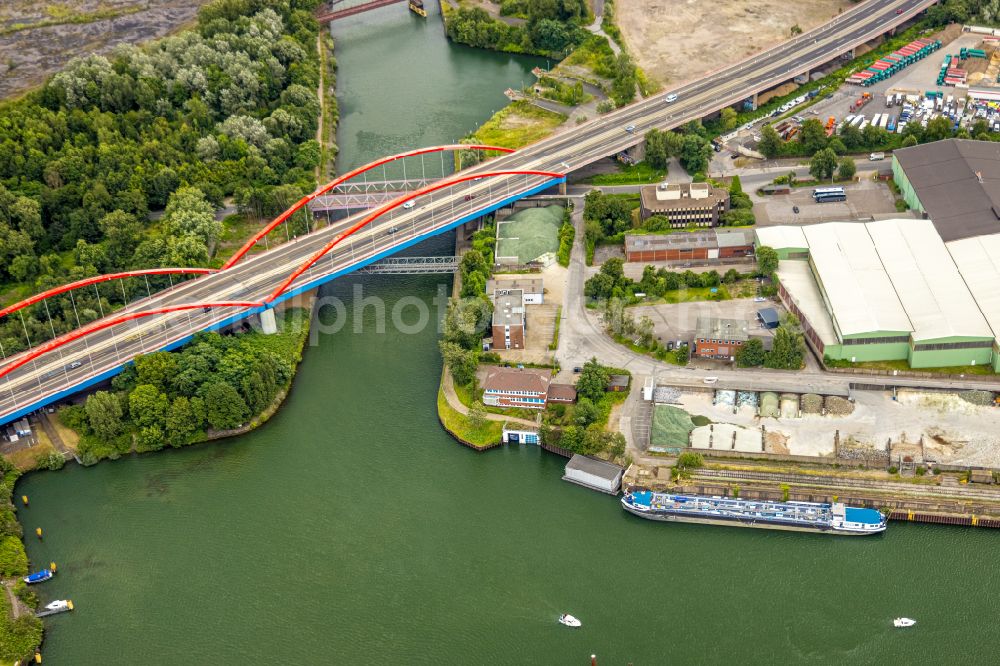 Aerial image Bottrop - Highway bridge construction of the motorway A 42 over the Rhine-Herne canal in Bottrop in North Rhine-Westphalia