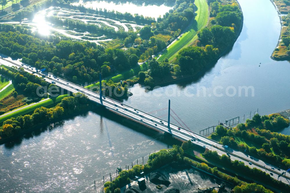 Hamburg from above - Routing and traffic lanes over the highway bridge in the motorway A A1 Moorfleet in Hamburg, Germany