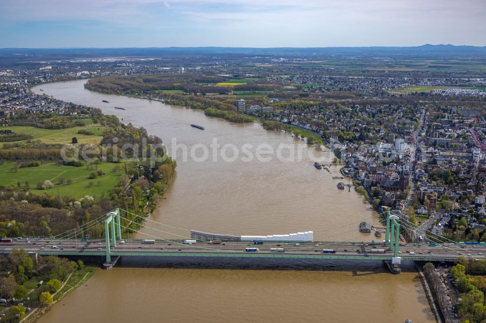 Köln from above - Routing and traffic lanes over the highway bridge in the motorway A A4 in Cologne in the state North Rhine-Westphalia, Germany