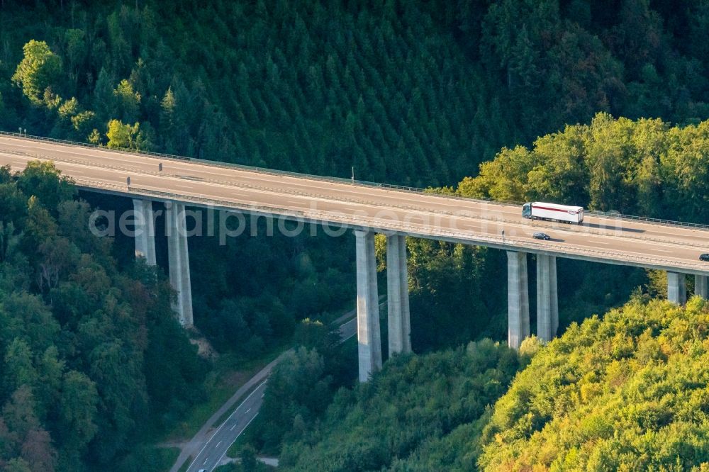 Aerial photograph Rheinfelden (Baden) - Routing and traffic lanes over the highway bridge in the motorway A 98 in Rheinfelden (Baden) in the state Baden-Wurttemberg, Germany