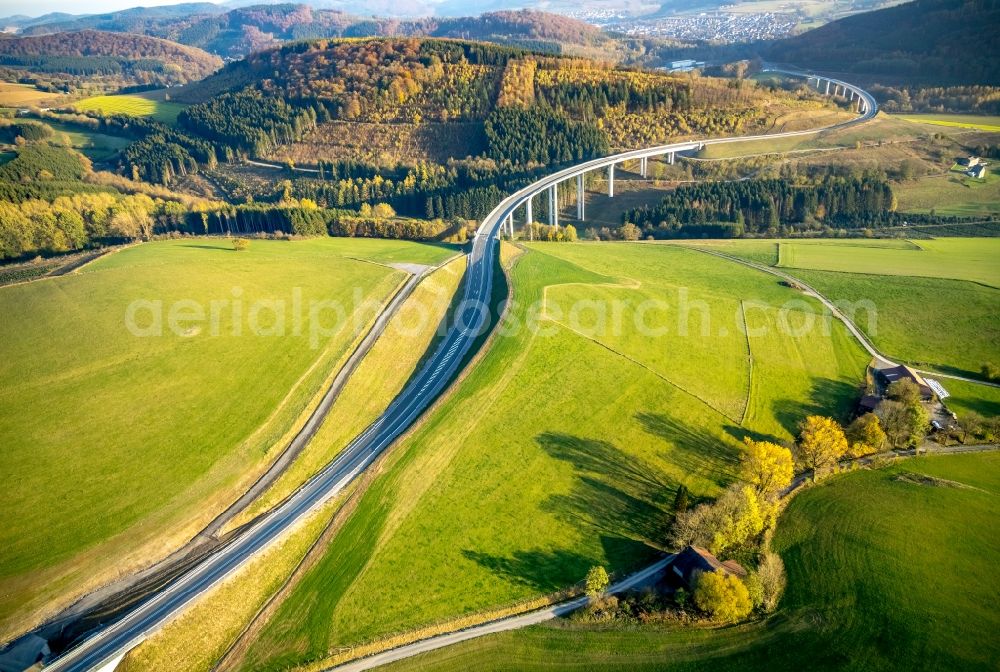 Aerial image Nuttlar - Highway - motorway bridge of the A Talbruecke Schormecke of BAB A46 in Nuttlar in the state North Rhine-Westphalia, Germany