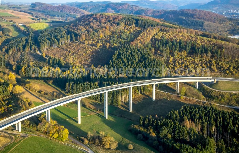 Nuttlar from above - Highway - motorway bridge of the A Talbruecke Schormecke of BAB A46 in Nuttlar in the state North Rhine-Westphalia, Germany