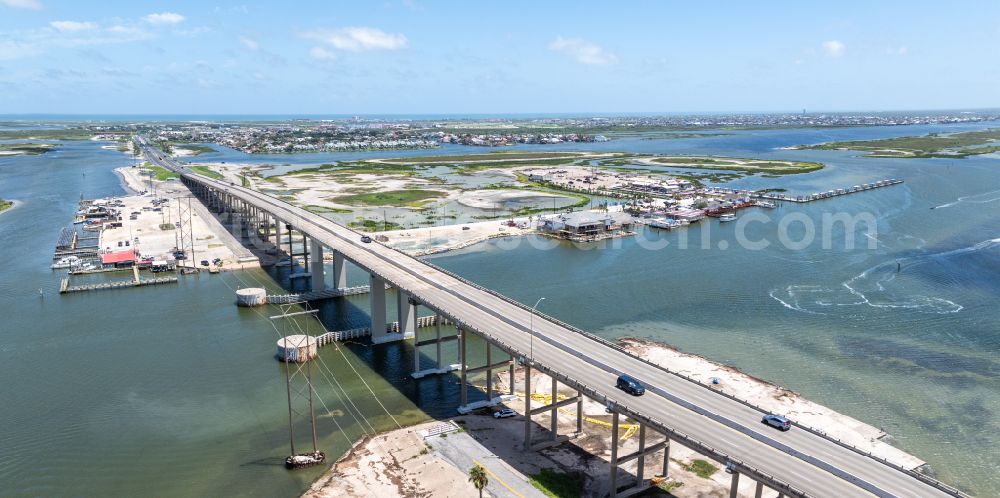 Aerial image Corpus Christi - Route and lanes along the highway bridge of the John F Kennedy Memorial Causeway on South Padre Island Drive in Corpus Christi, Texas, USA