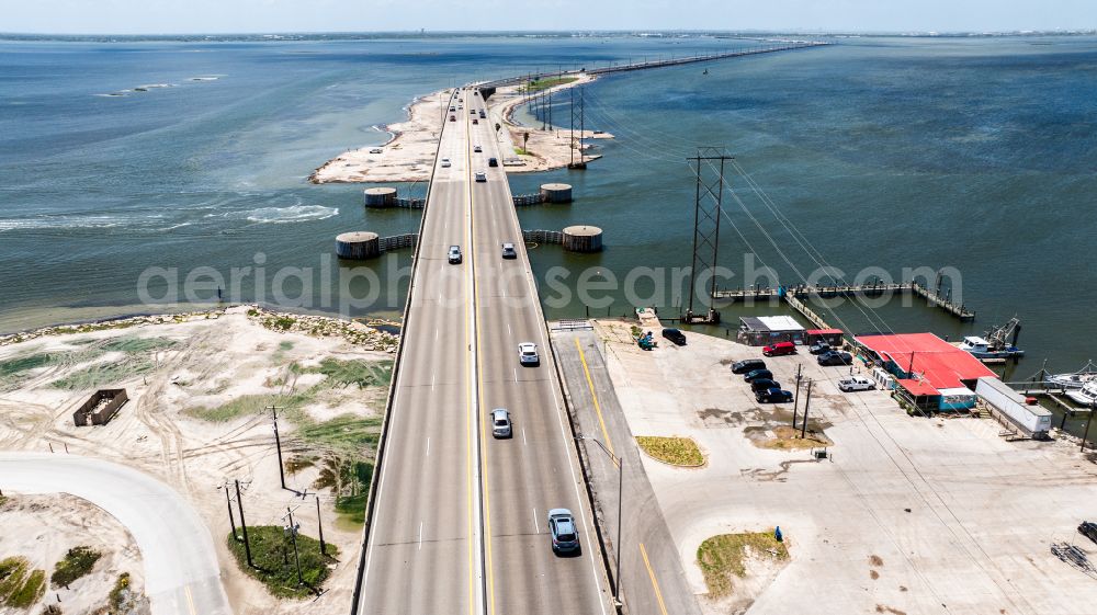 Corpus Christi from above - Route and lanes along the highway bridge of the John F Kennedy Memorial Causeway on South Padre Island Drive in Corpus Christi, Texas, USA