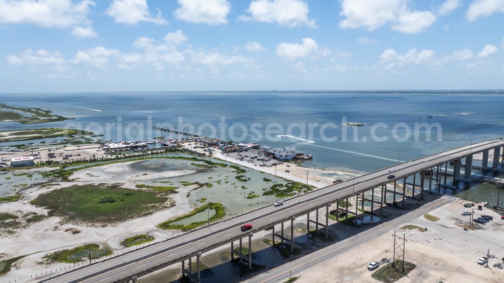 Corpus Christi from above - Route and lanes along the highway bridge of the John F Kennedy Memorial Causeway on South Padre Island Drive in Corpus Christi, Texas, USA