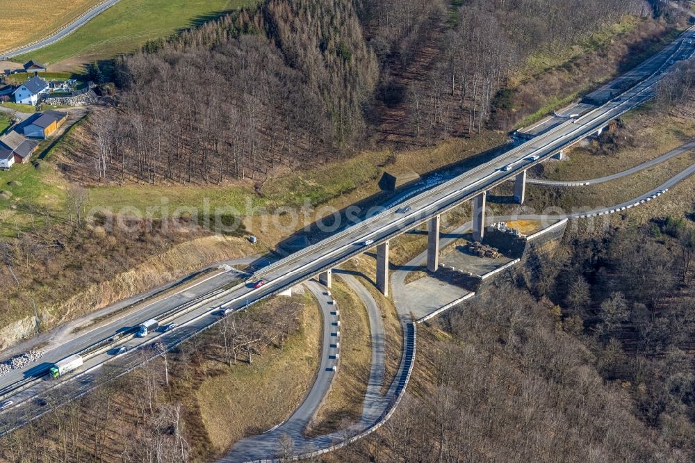 Aerial image Hagen - Motorway bridge construction Talbruecke Brunsbecke of motorway BAB A45 in the district Dahl in Hagen at Ruhrgebiet in the state North Rhine-Westphalia, Germany