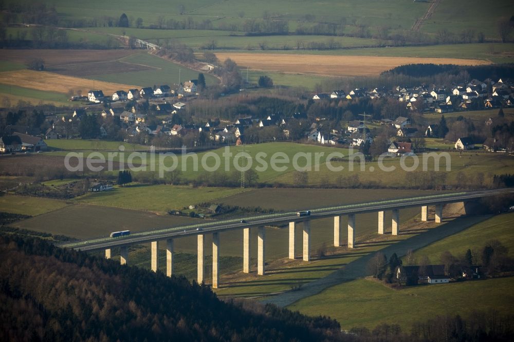 Aerial image Meschede Enste - Highway bridge viaduct of the A46 motorway at Enste in Meschede in the State of North Rhine-Westphalia