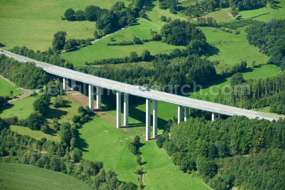 Meschede from above - Highway bridge viaduct of the A46 motorway at Enste in Meschede in the State of North Rhine-Westphalia