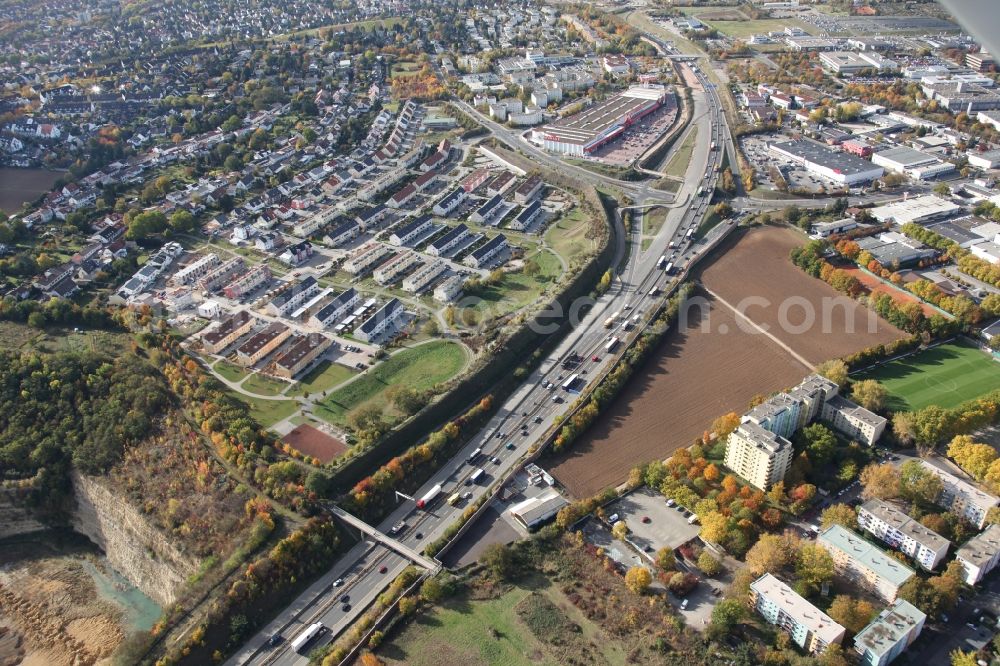 Mainz from the bird's eye view: Part of the construction site on the motorway A60 in Mainz in Rhineland-Palatinate