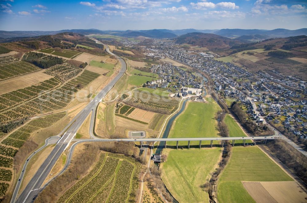 Aerial photograph Bestwig - Highway- Construction site along the route of the highway BAB A46 in the district Ramsbeck in Bestwig in the state North Rhine-Westphalia, Germany