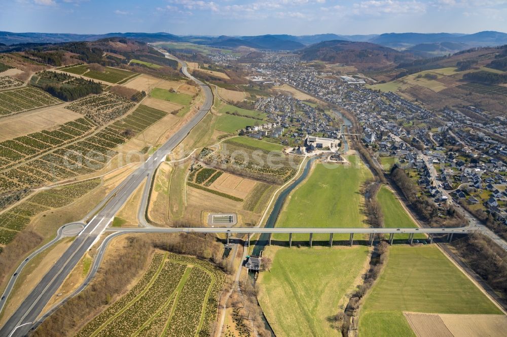 Bestwig from the bird's eye view: Highway- Construction site along the route of the highway BAB A46 in the district Ramsbeck in Bestwig in the state North Rhine-Westphalia, Germany