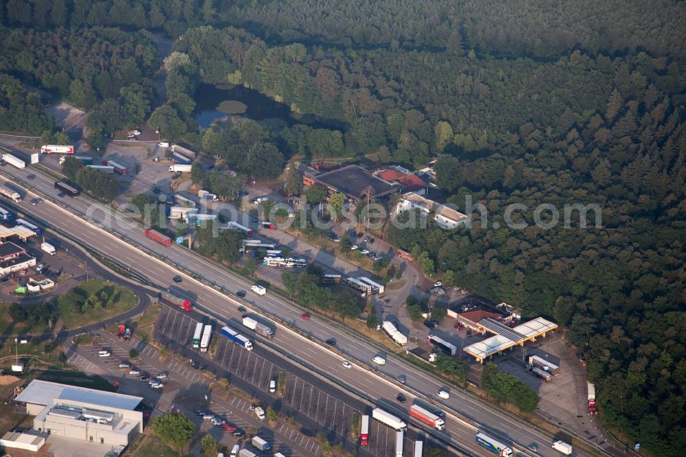 Forst from above - Motorway service area on the edge of the course of BAB highway A5 in Forst in the state Baden-Wuerttemberg