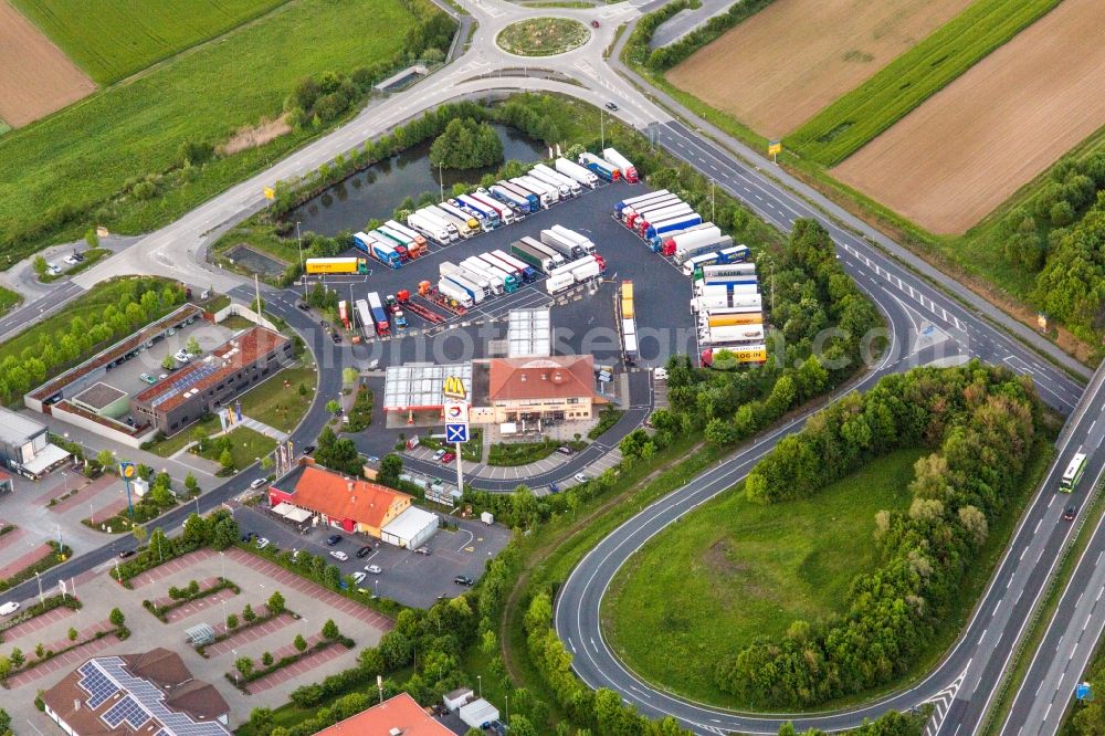 Werneck from the bird's eye view: Motorway service area Euro Rastpark Werneck on the edge of the course of BAB highway 70 in Werneck in the state Bavaria, Germany