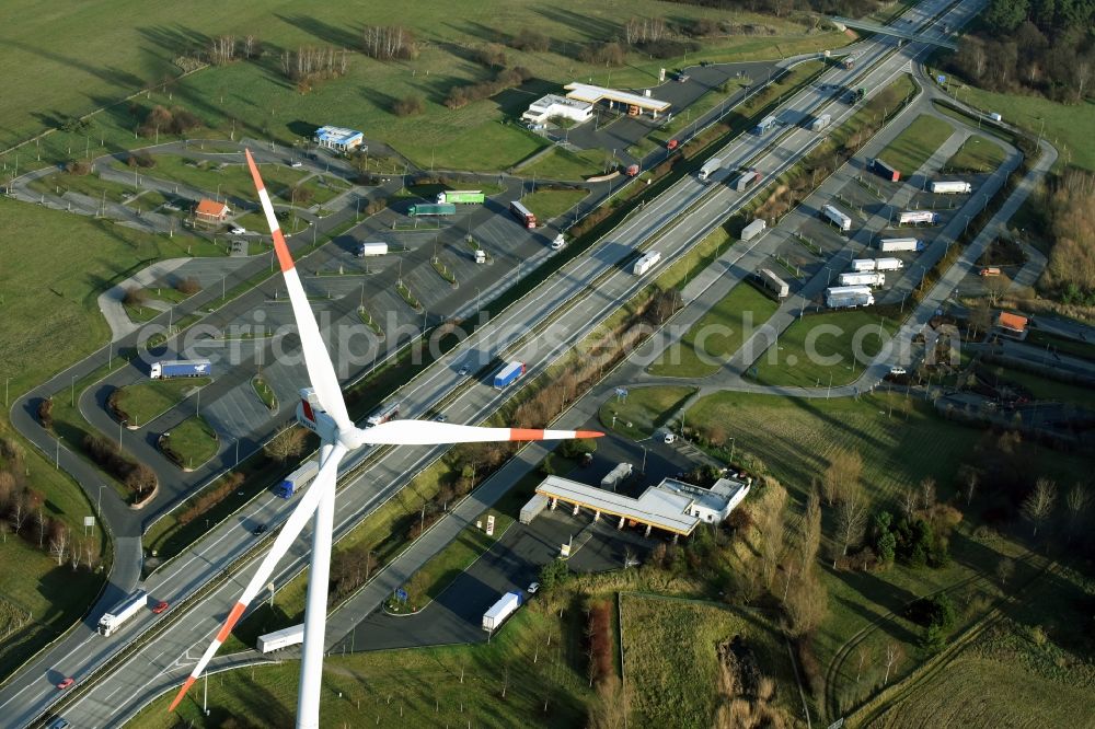 Aerial photograph Jacobsdorf - Motorway service area on the edge of the course of BAB highway A12 Biegener-Hellen- Nord und Sued in Jacobsdorf in the state Brandenburg