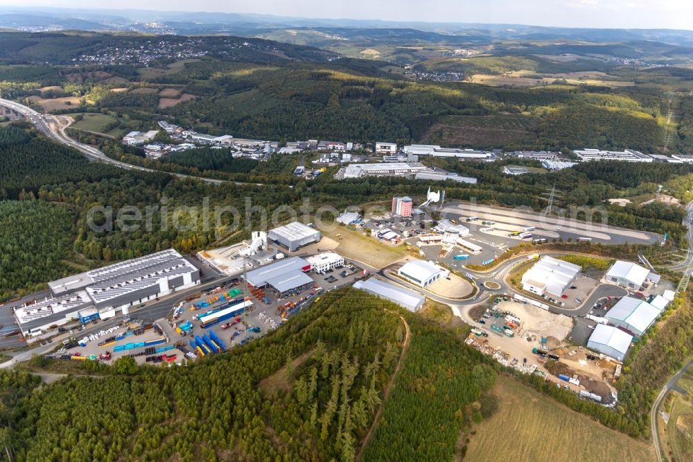 Wilnsdorf from above - Motorway service area on the edge of the course of BAB highway A45 MAXI Autohof Wilnsdorf in Wilnsdorf in the state North Rhine-Westphalia, Germany