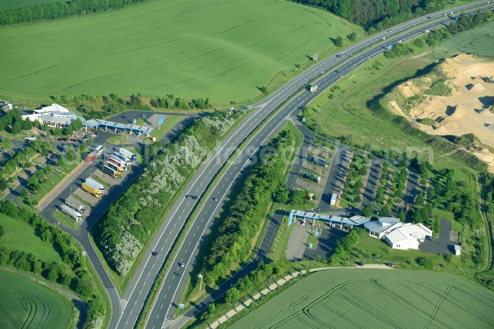 Aerial photograph Plaaz - Motorway service area on the edge of the course of BAB highway A19 in Plaaz in the state Mecklenburg - Western Pomerania, Germany