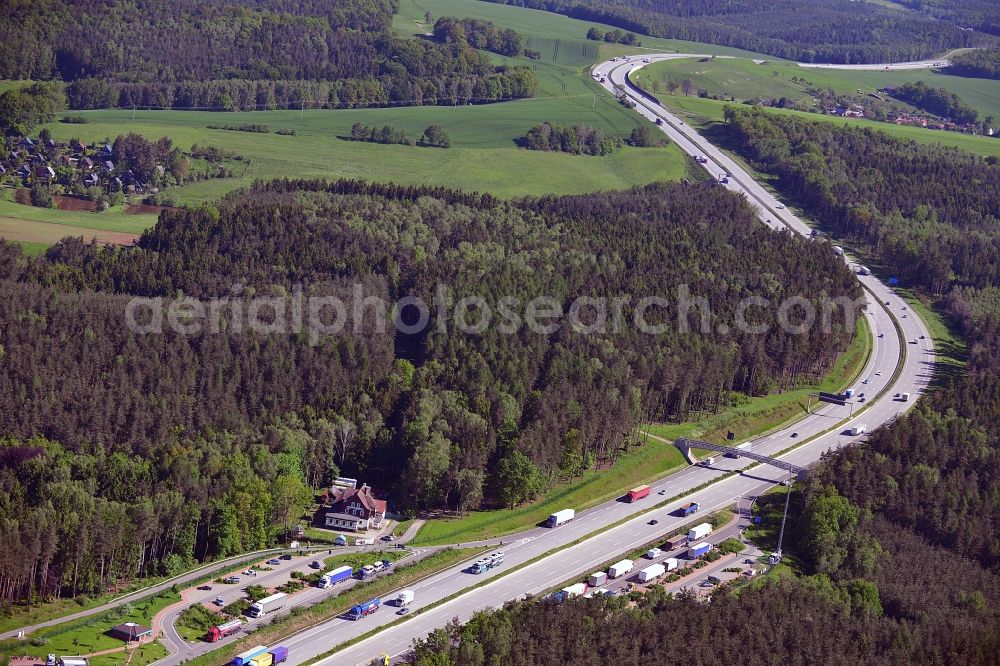 Triptis from above - Highway - resting place on the route of the motorway Autobahn A9 Triptis in Thuringia